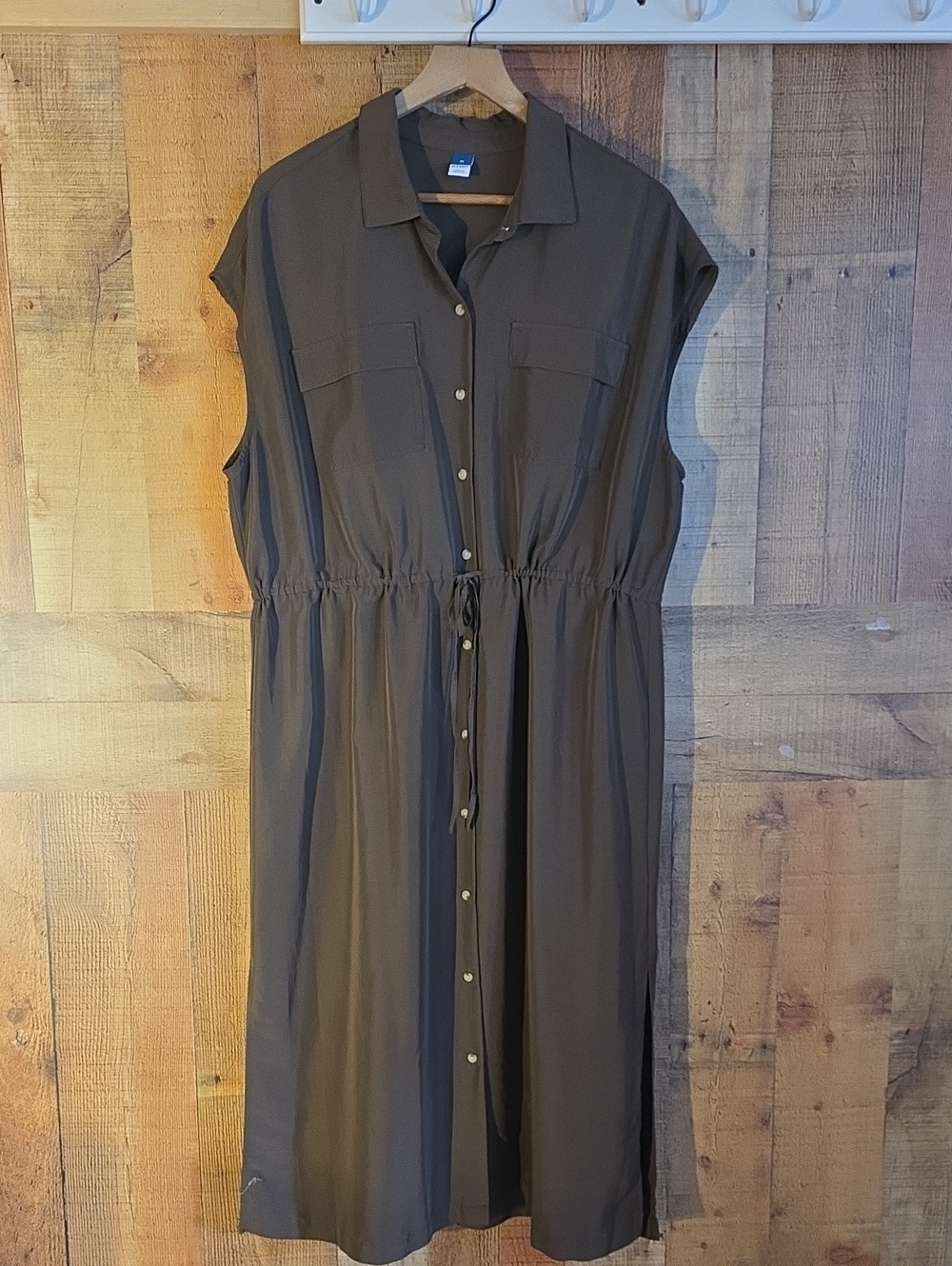 Old Navy Olive Green Button-Front Midi Dress